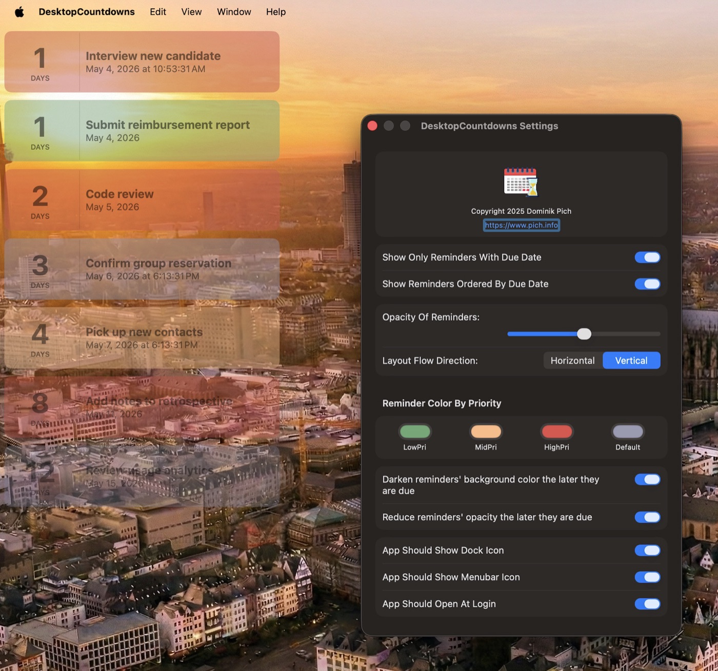 macOS app with the settings window open