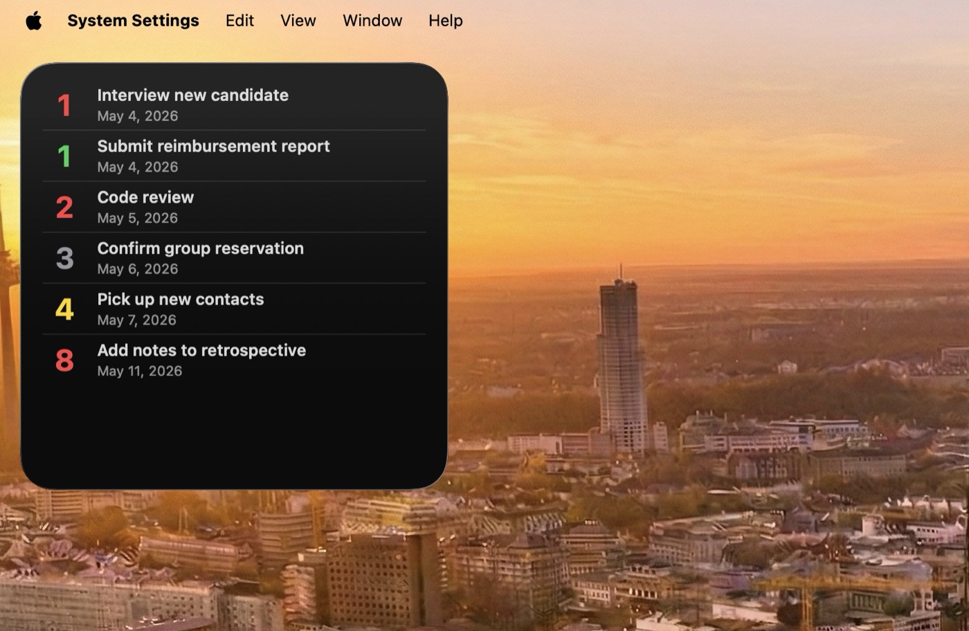 macOS desktop widget, dark