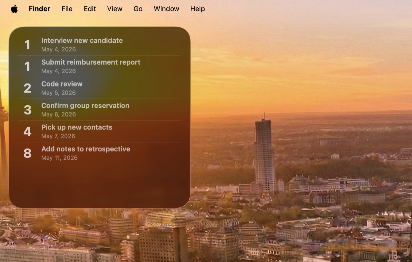 macOS desktop widget, dimmed