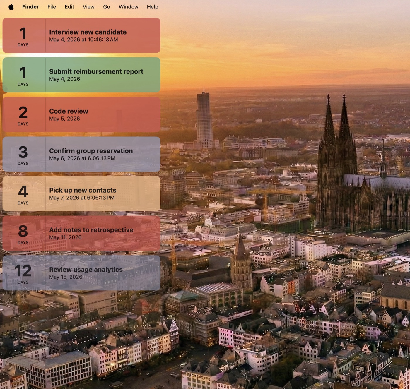 Countdown cards on a macOS desktop