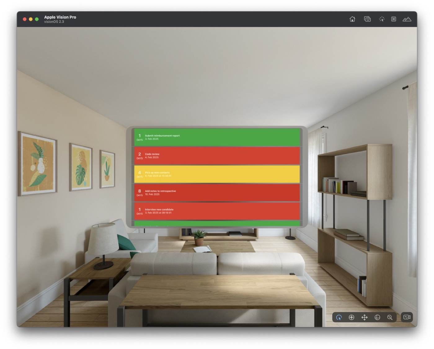 visionOS app floating in a living room