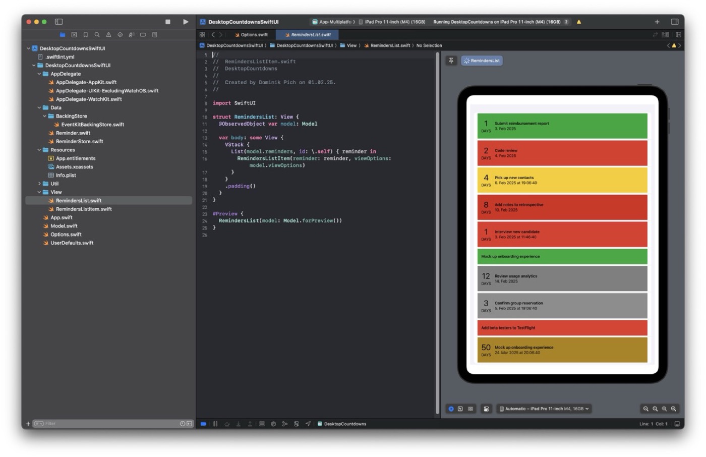 SwiftUI preview of the multiplatform app
