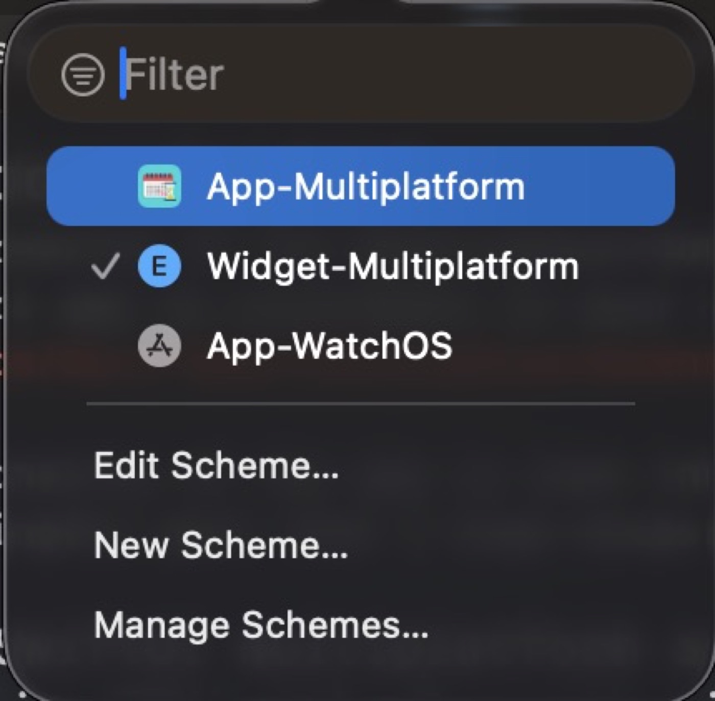 Xcode targets list
