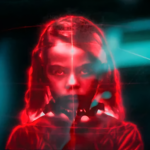 The Red Queen — hologram of a young girl in glowing red light
